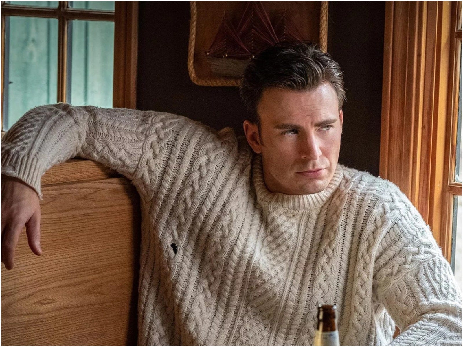 Chris Evans Says He Can T Wear Cable Knit Sweaters After Knives Out I Don T Know If It Works Anymore