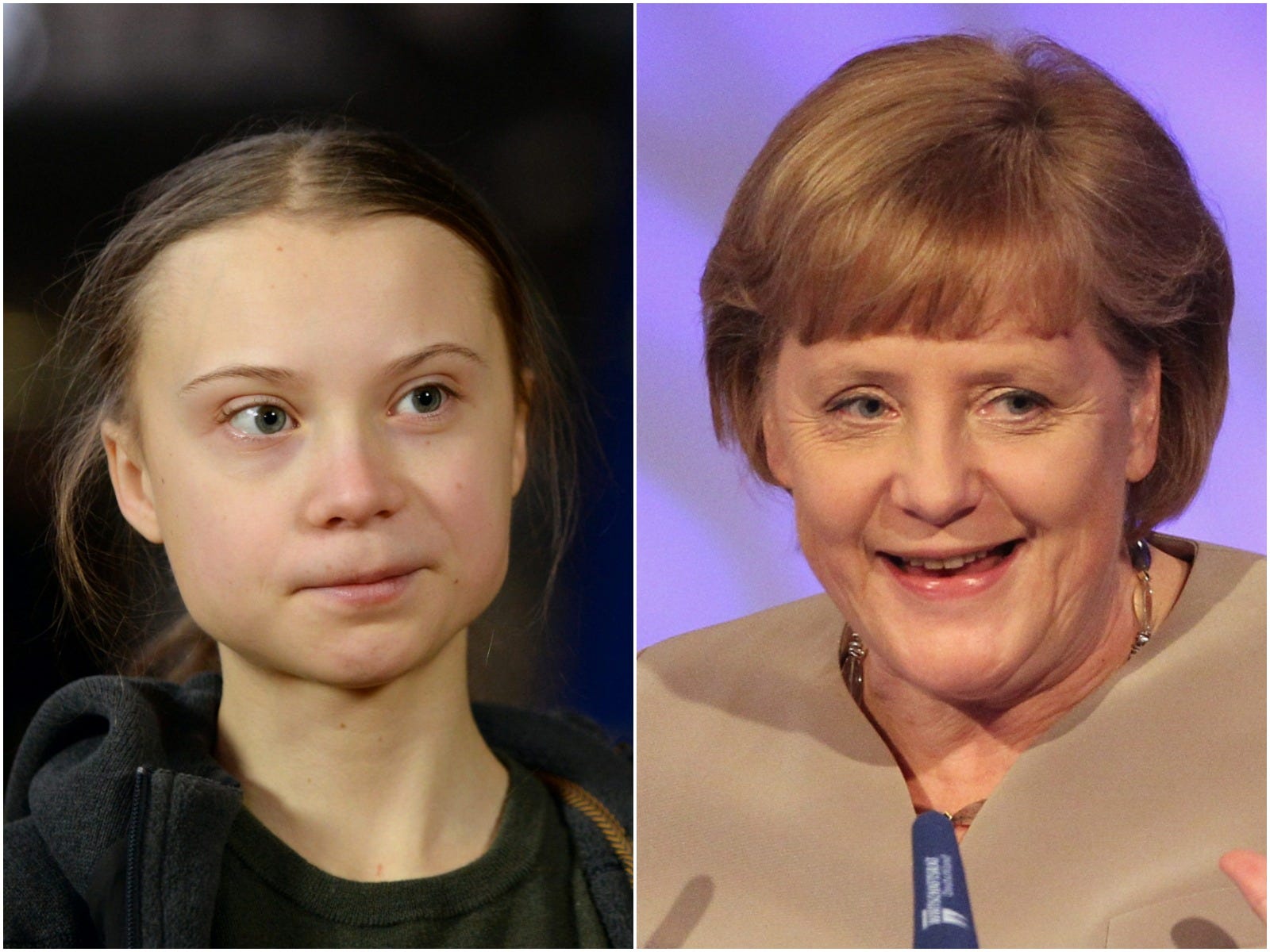Greta Thunberg en Angela Merkel ontmoeten elkaar op augustus 2020 op het tweede jubileum van de klimaatschoolstakingen. Foto: Sean Gallup/Reuters 