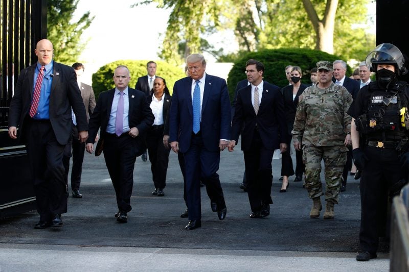Donald Trump President Donald Trump walks from the White House to visit St. John's Church across Lafayette Park Monday, June 1, 2020, in Washington