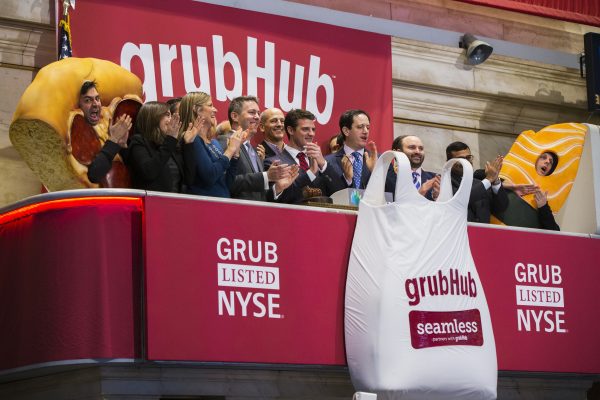 Foto: Grubhub ging in 2014 naar de beurs in New York. Bron: REUTERS/Lucas Jackson Foto: Grubhub ging in 2014 naar de beurs in New York. Bron: REUTERS/Lucas Jackson