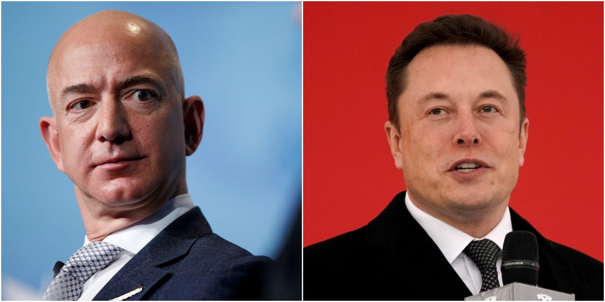 Jeff Bezos (l) en Elon Musk (r).