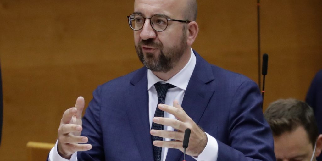 President Charles Michel van de Europese Raad van regeringsleiders spreekt het Europees Parlement toe.