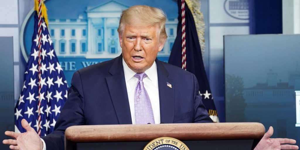 U.S. President Donald Trump speaks during a briefing on the coronavirus disease (COVID-19) pandemic at the White House in Washington, U.S., August 13, 2020.