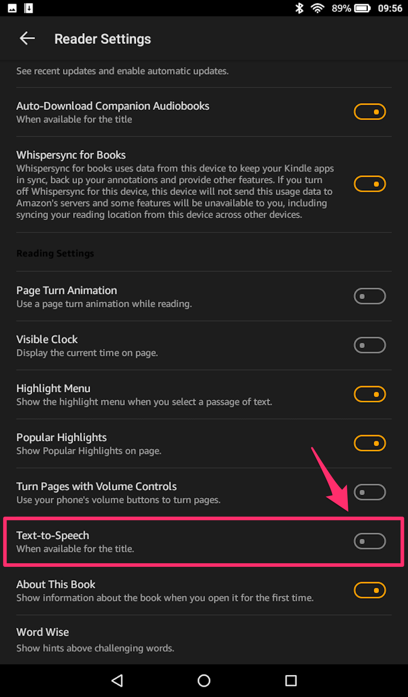 how to enable text to speech on kindle paperwhite