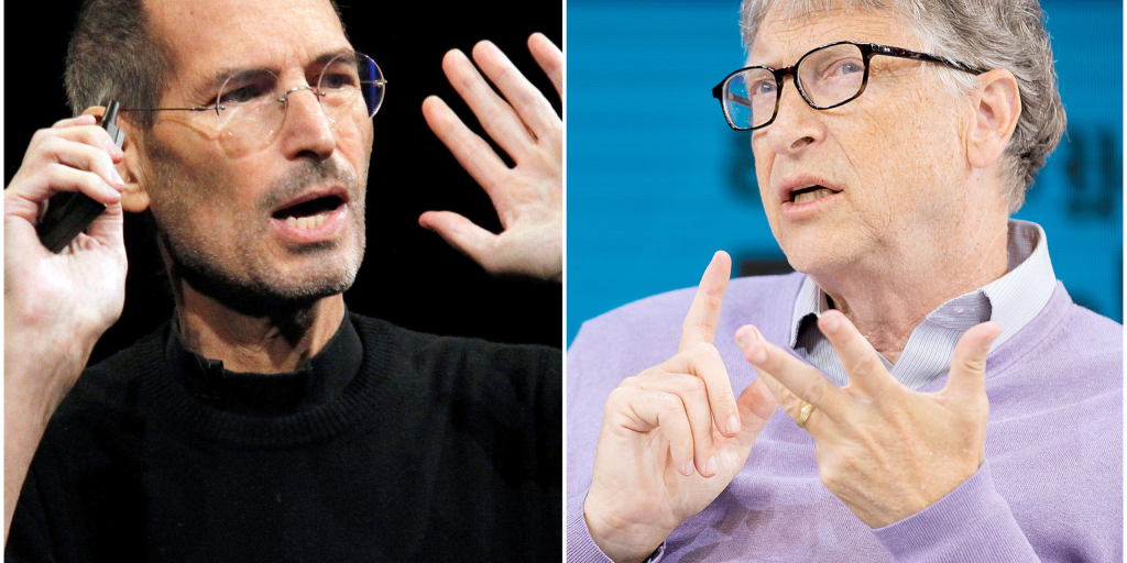 Links Steve Jobs, rechts Bill Gates