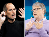 Links Steve Jobs, rechts Bill Gates