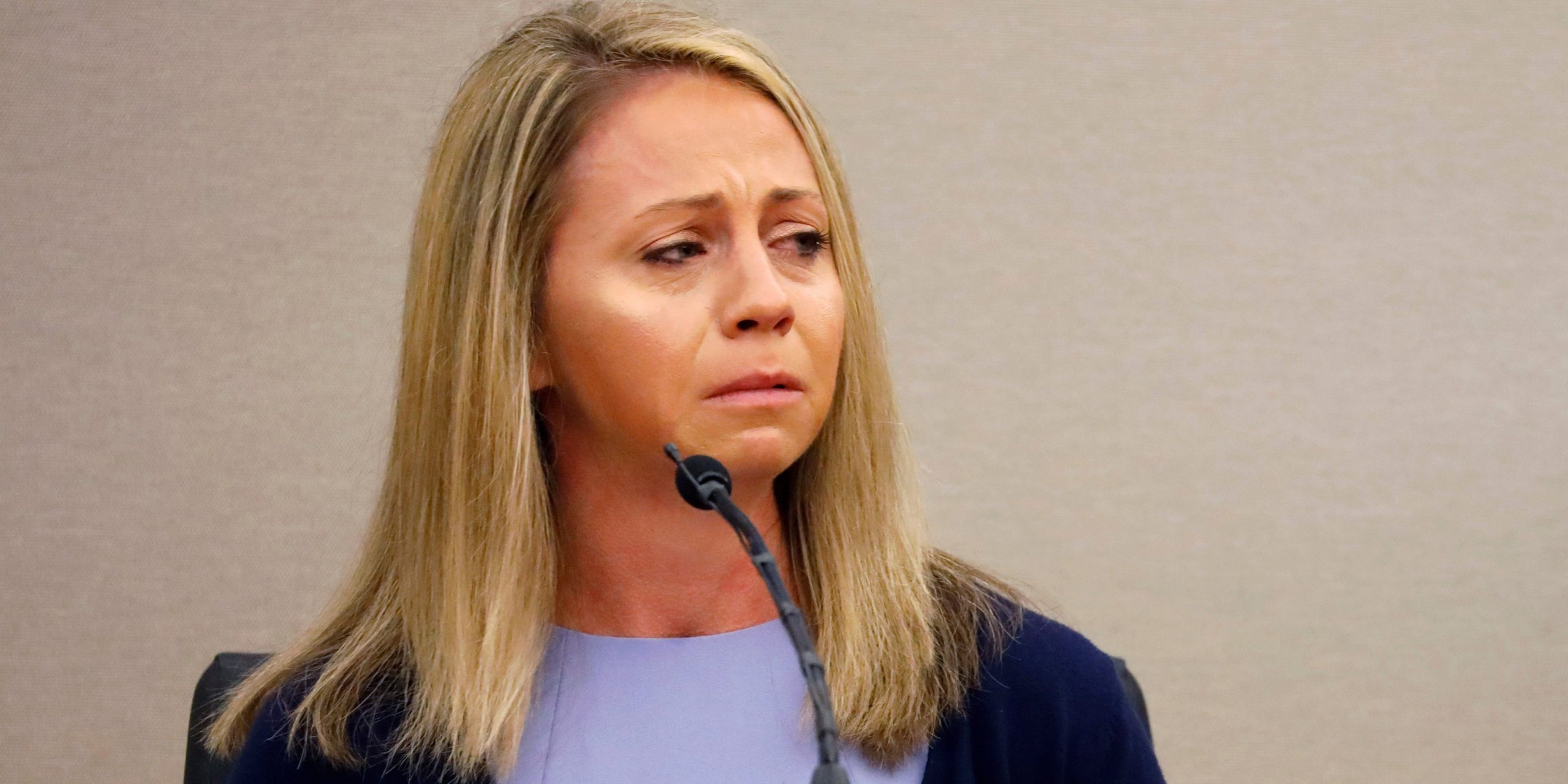 In this Sept. 27, 2019, file photo, former Dallas police officer Amber Guyger becomes emotional as she testifies in her murder trial in Dallas.