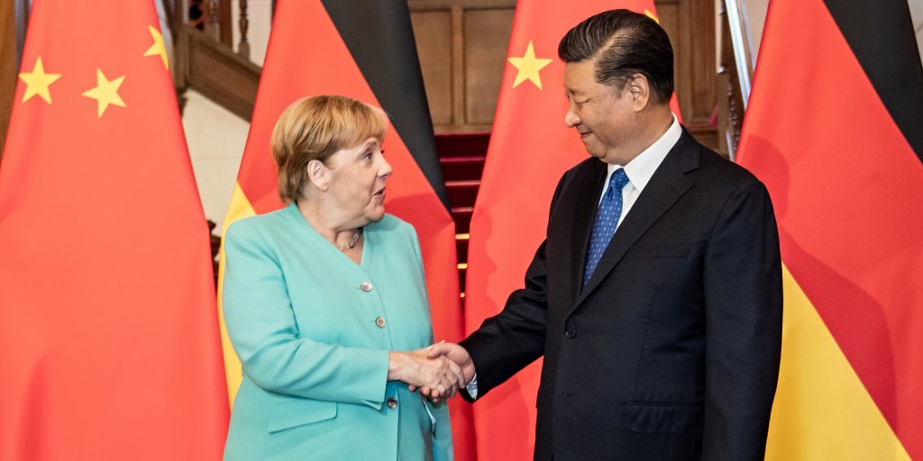 De Duitse bondskanselier Angela Merkel en de Chinese president Xi Jinping.