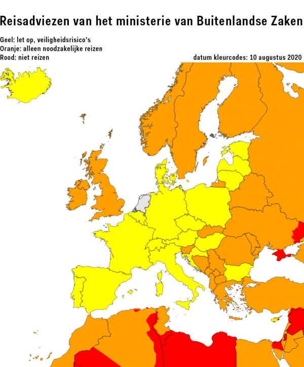 Bron: <a href="https://www.nederlandwereldwijd.nl/documenten/vragen-en-antwoorden/coronavirus-veelgestelde-vragen-reizen-naar-het-buitenland" target="_blank">ministerie van Buitenlandse Zaken</a> Bron: <a href="https://www.nederlandwereldwijd.nl/documenten/vragen-en-antwoorden/coronavirus-veelgestelde-vragen-reizen-naar-het-buitenland" target="_blank">ministerie van Buitenlandse Zaken</a>