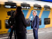Roger van Boxtel op station Bilthoven, na afloop van de presentatie van de jaarcijfers over 2018 van de Nederlandse Spoorwegen.