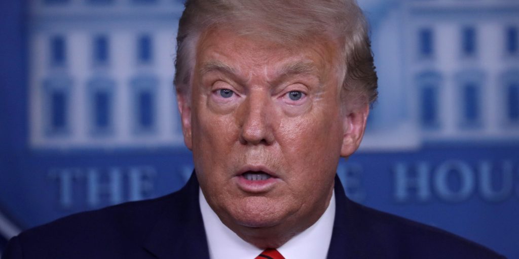 Donald Trump tijdens een persconferentie in het Witte Huis