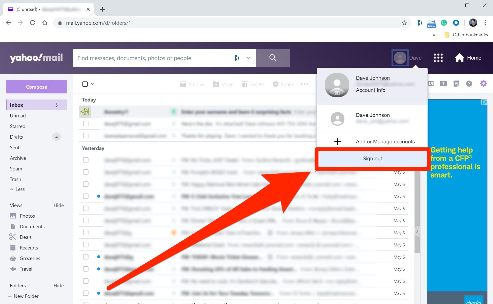 how to sign out in yahoo mail ipad