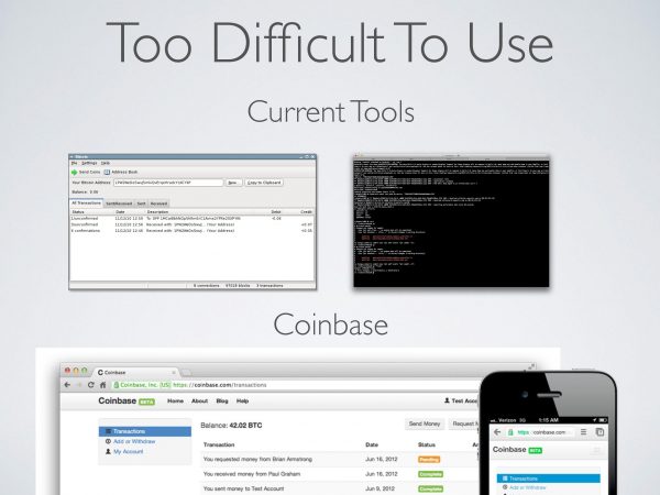 Een slide uit de eerste presentatie van Coinbase voor investeerders. Bron: <a href="https://medium.com/@barmstrong/the-coinbase-seed-round-pitch-deck-50c8ec91d40b" target="_blank">Coinbase/Medium</a> Een slide uit de eerste presentatie van Coinbase voor investeerders. Bron: <a href="https://medium.com/@barmstrong/the-coinbase-seed-round-pitch-deck-50c8ec91d40b" target="_blank">Coinbase/Medium</a>