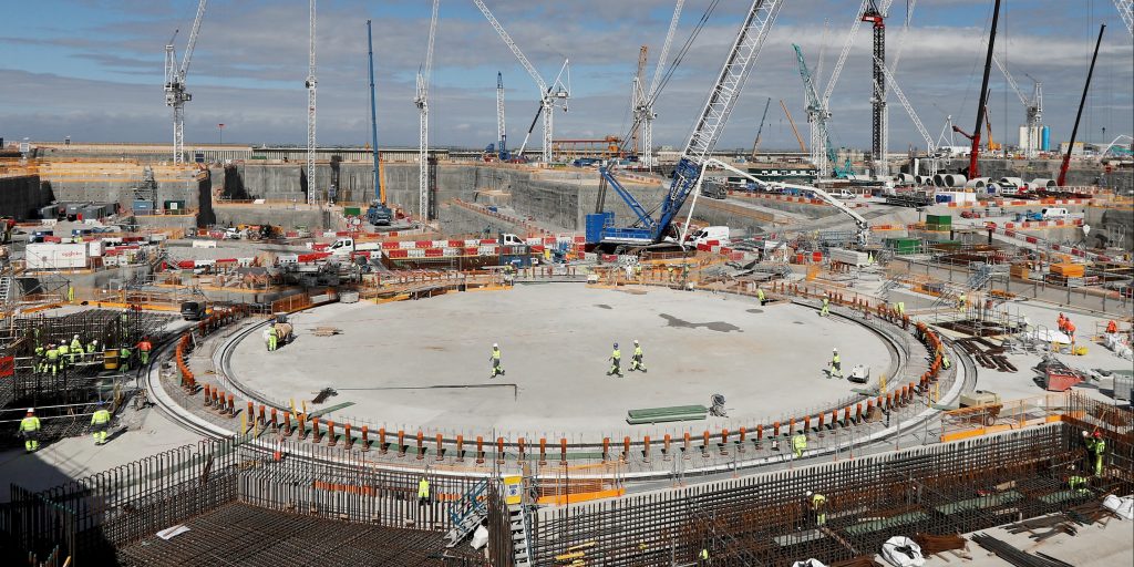 De bouw van een nieuwe kerncentrale van EDF in Hinkley Point, aan het kanaal van Bristol.