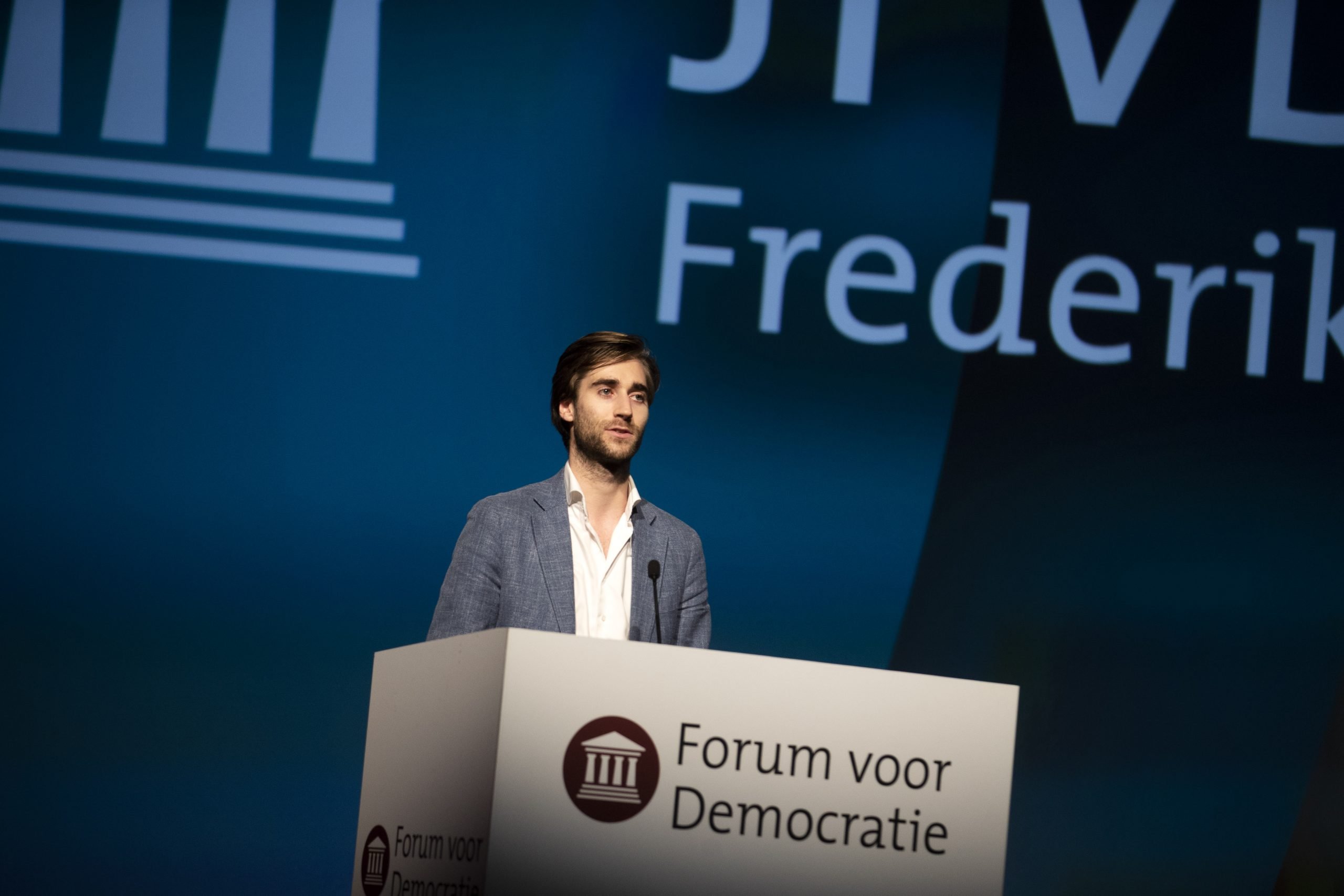 JFVD-voorzitter Freek Jansen tijdens een congres van Forum voor Democratie in 2018. Foto: ANP/Jeroen Jumelet