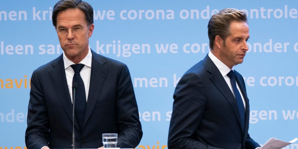 Premier Mark Rutte en minister Hugo de Jonge (Volksgezondheid, Welzijn en Sport)