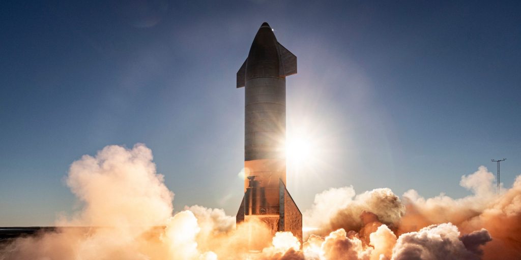 SpaceX's Starship serial No. 8 rocket-ship prototype launches from a pad in Boca Chica, Texas, on December 9, 2020.