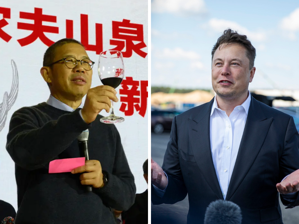 Links Zhong Shanshan, rechts Elon Musk.