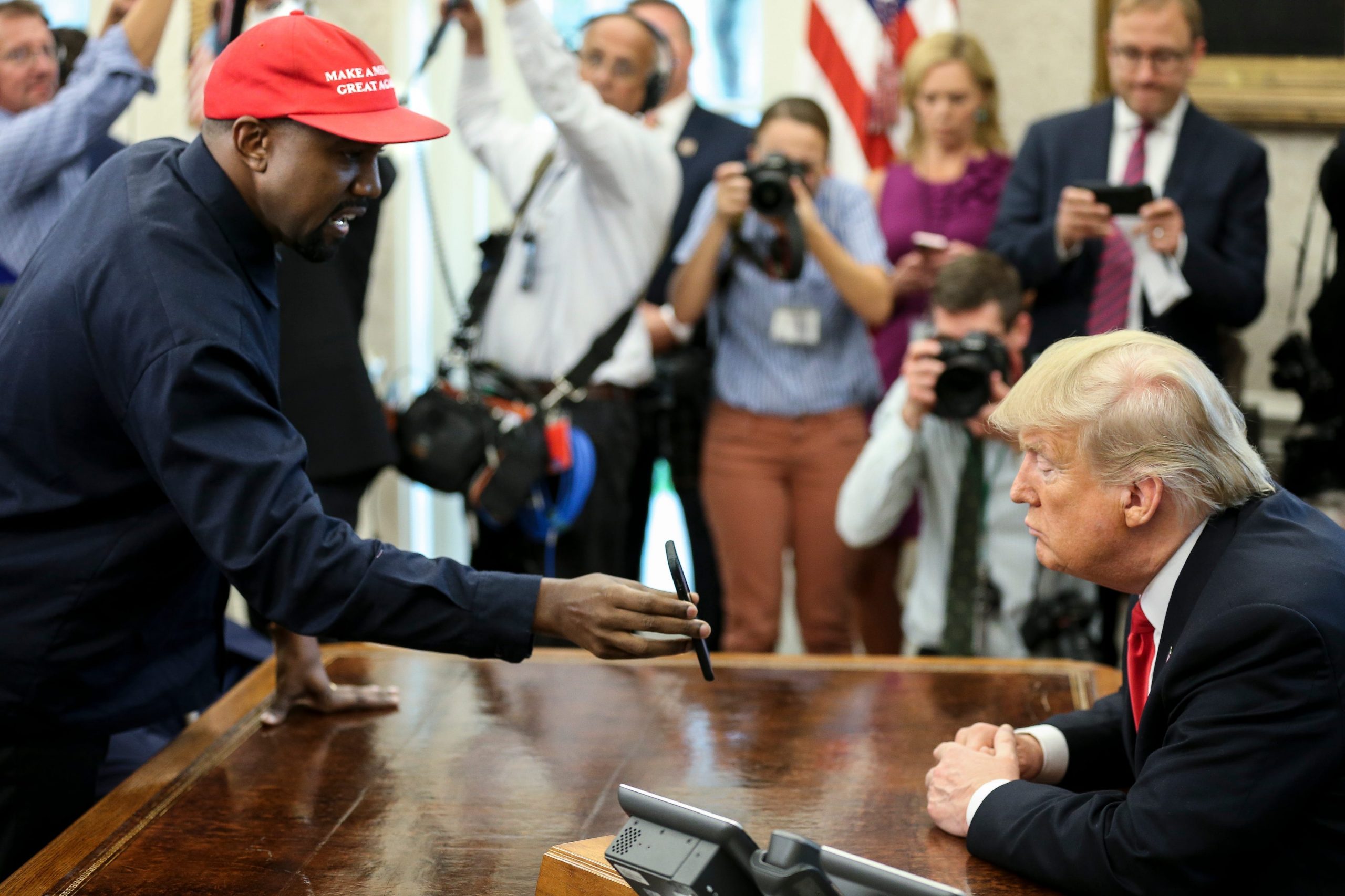 Rapper Kanye West op bezoek in het Witte Huis in 2018. Foto: Oliver Contreras/Getty Images