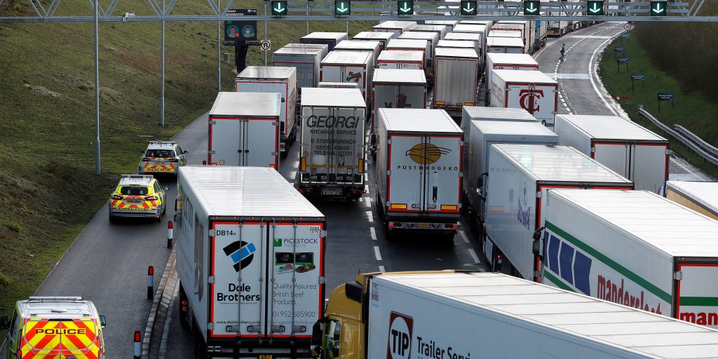Vrachtwagens voor de Kanaaltunnel
