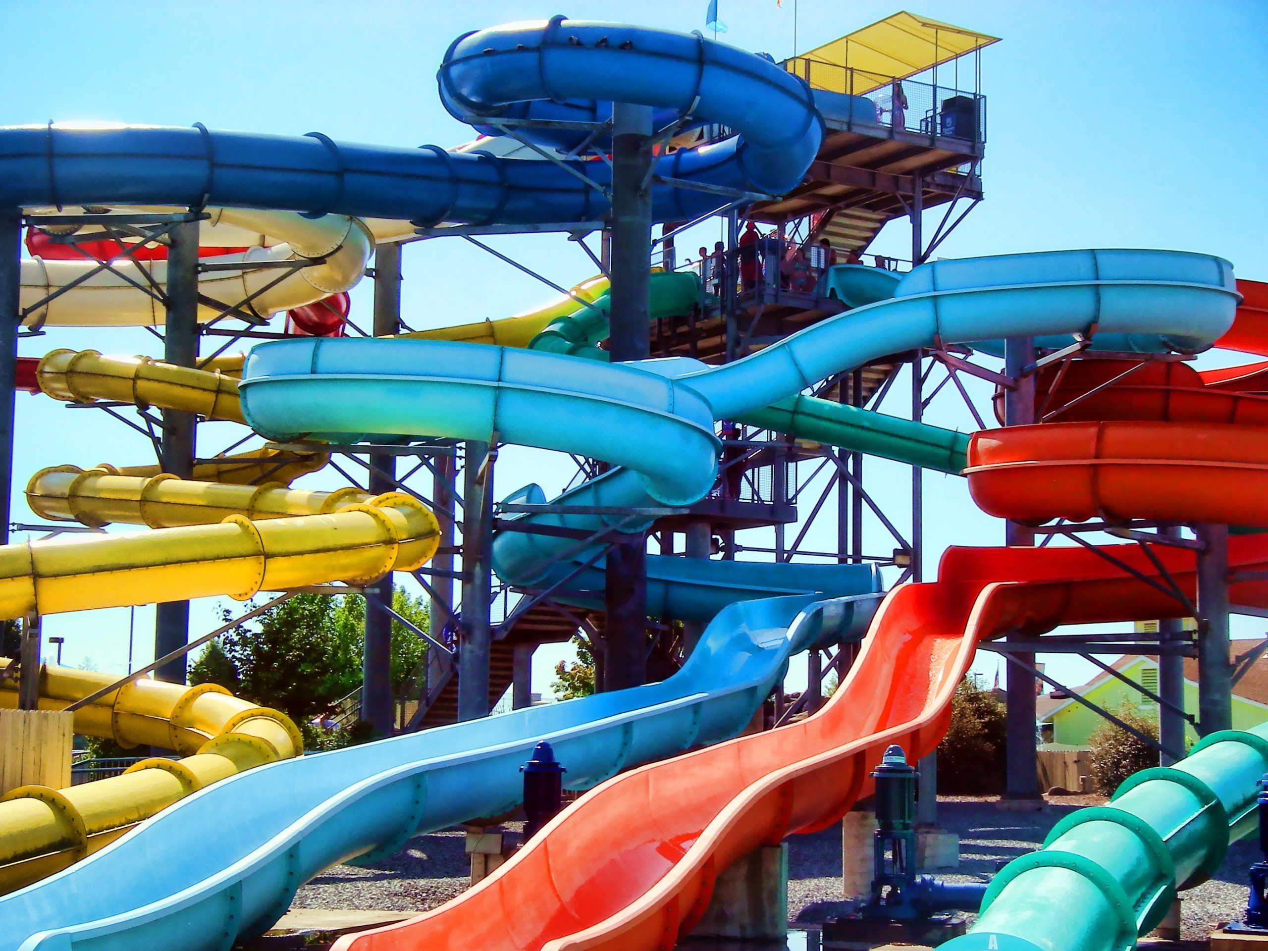 Amusement park water slides.