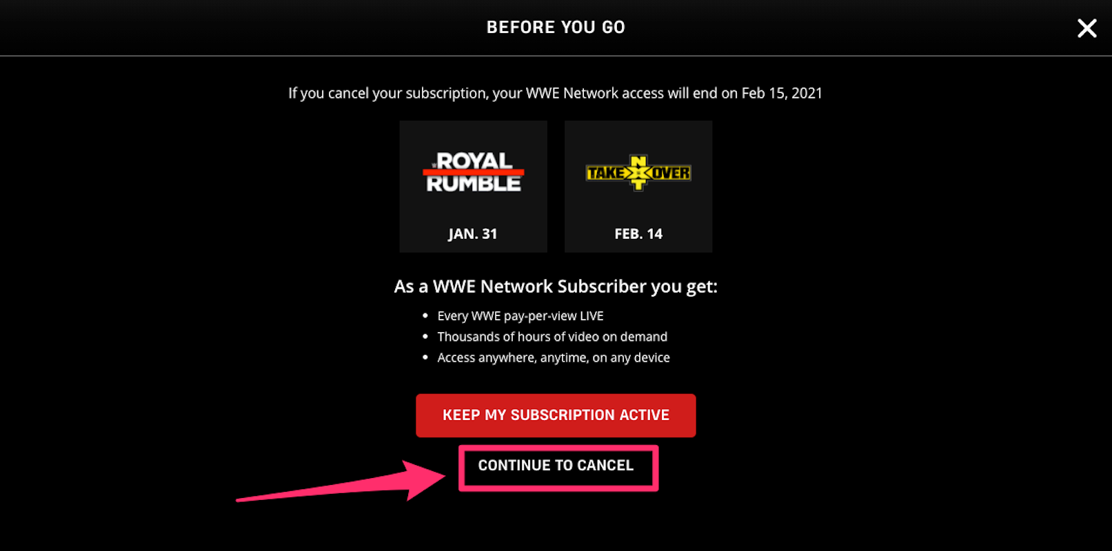 End wwe store network subscription