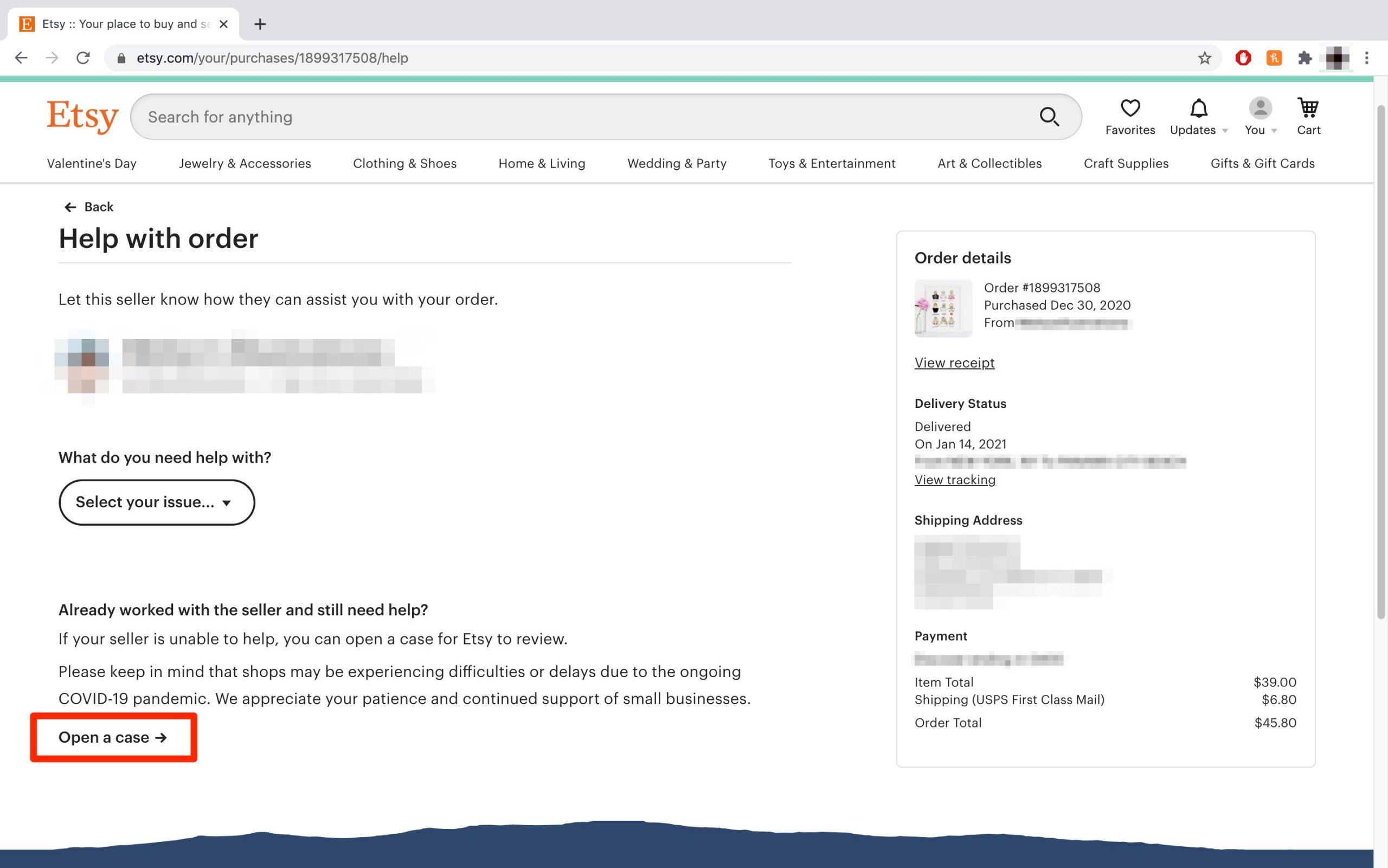 How to open a case on Etsy 3