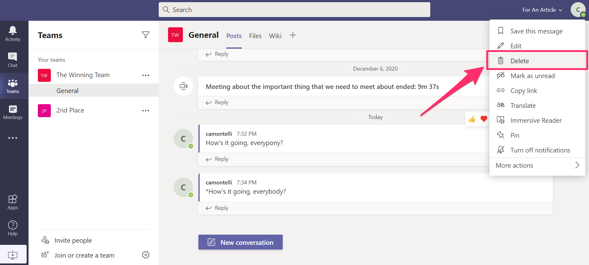 How to delete chat messages in Microsoft Teams, or hide a conversation ...