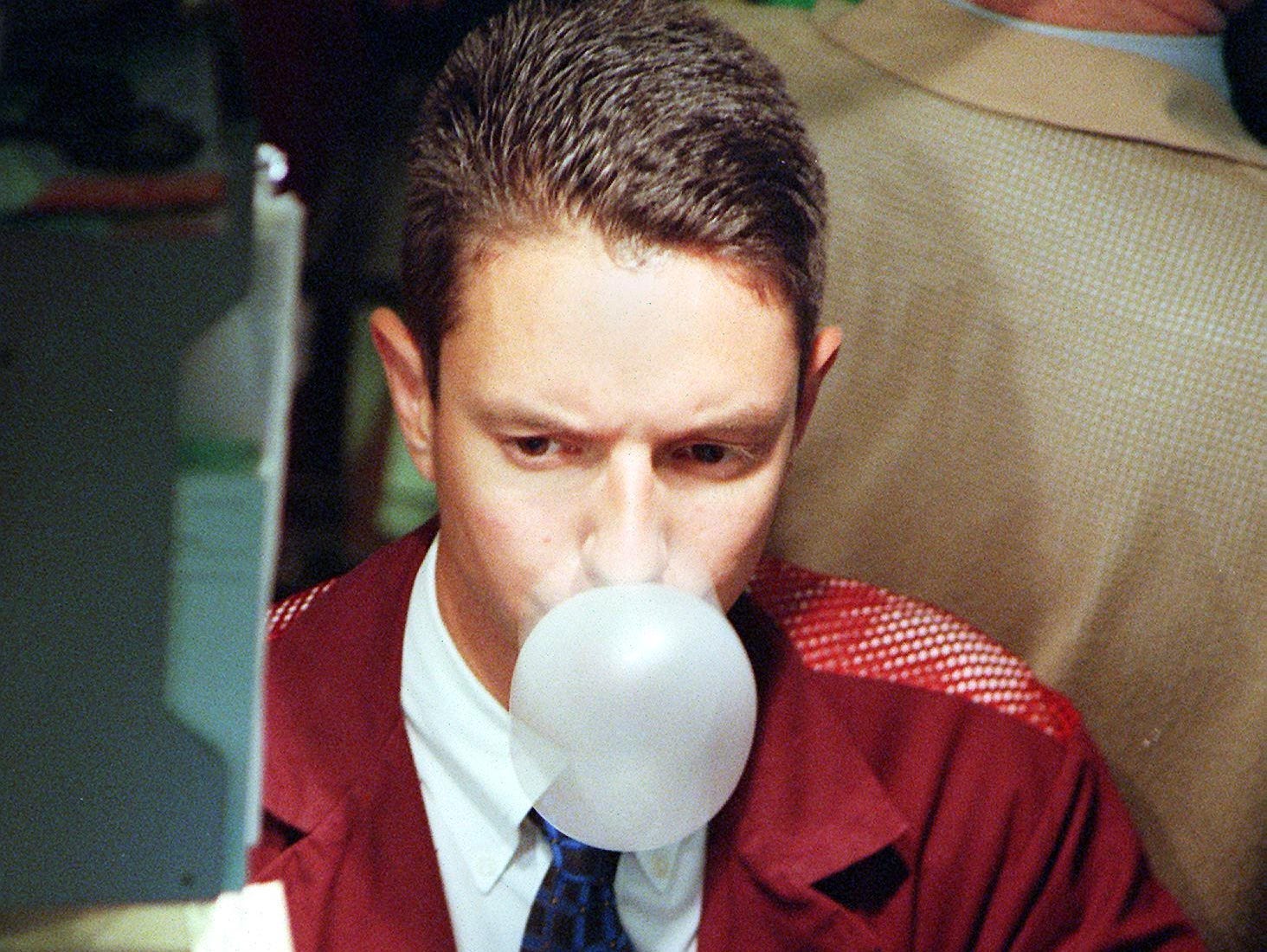 trader blowing bubble