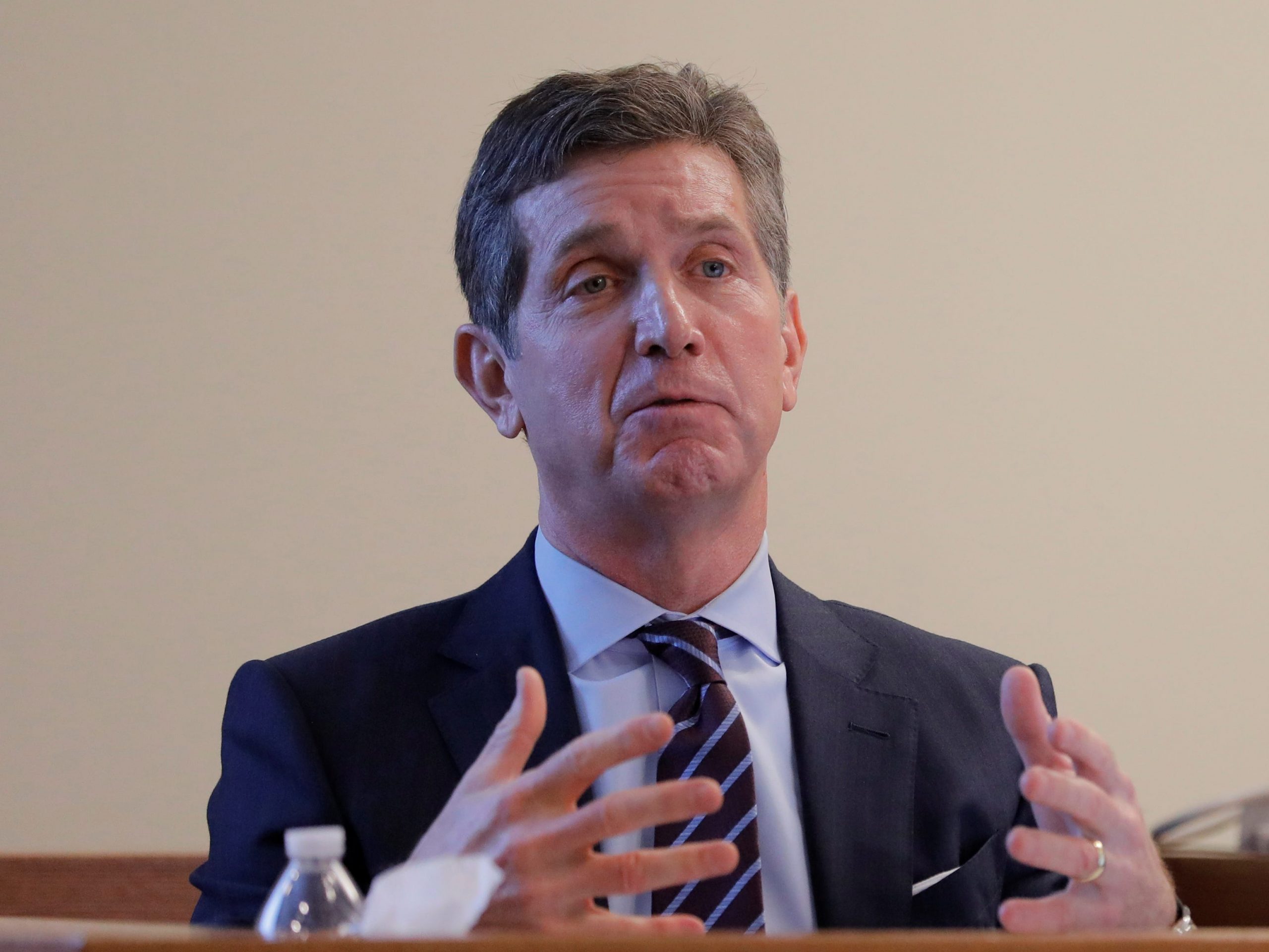 FILE PHOTO: Alex Gorsky, chairman and CEO of Johnson & Johnson, takes the stand as a witness in New Jersey Supreme Court in New Brunswick, New Jersey, U.S., January 27, 2020. REUTERS/Lucas Jackson