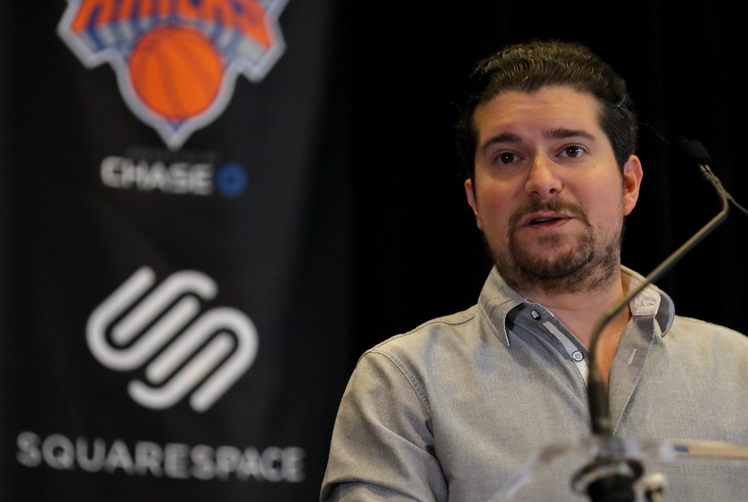 Squarespace founder Anthony Casalena speaks at the unveiling of the Knicks' jersey sponsorship with Squarespace at Madison Square Garden on October 10, 2017 in New York City.
