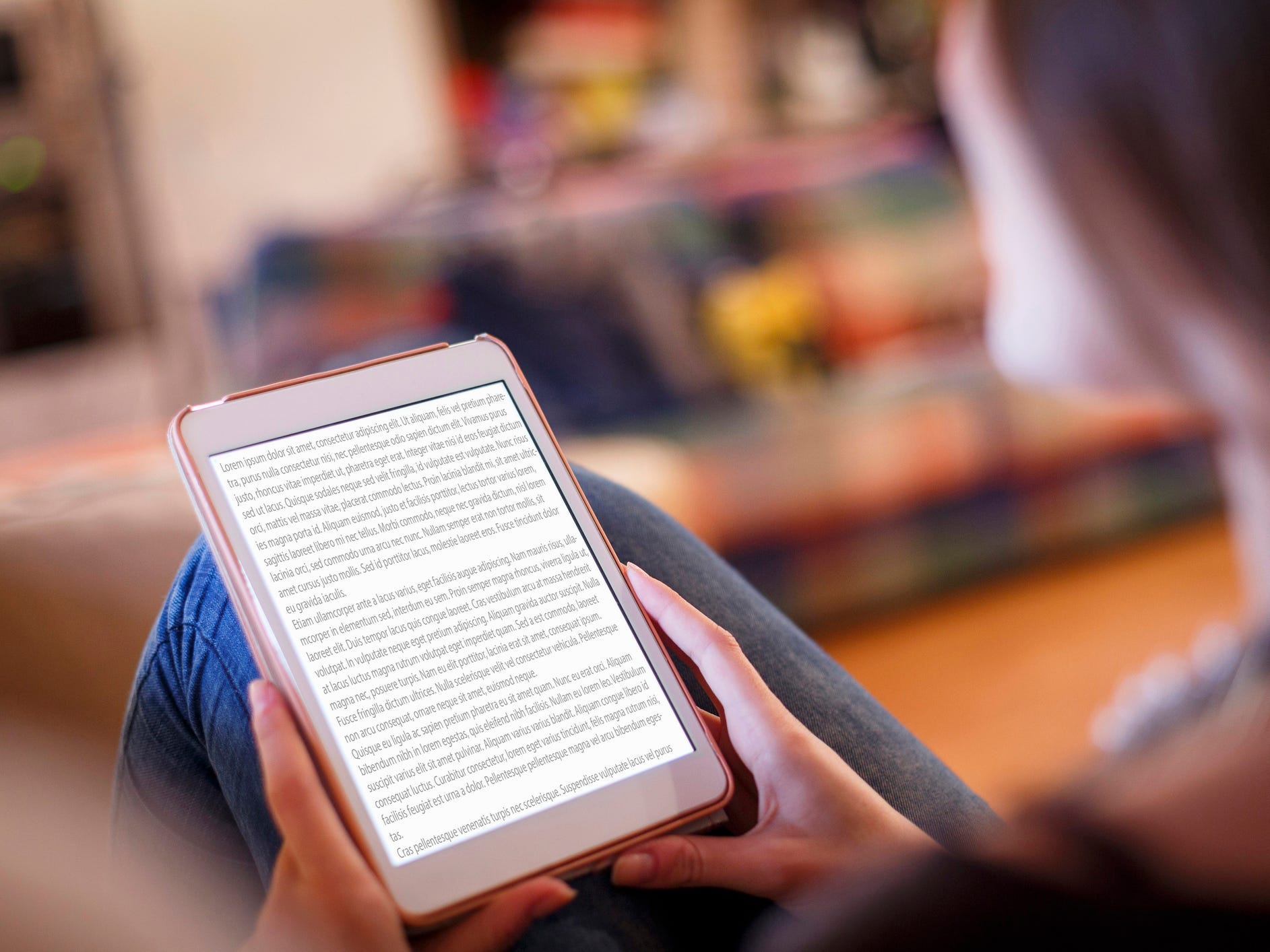 Woman reading from ereader