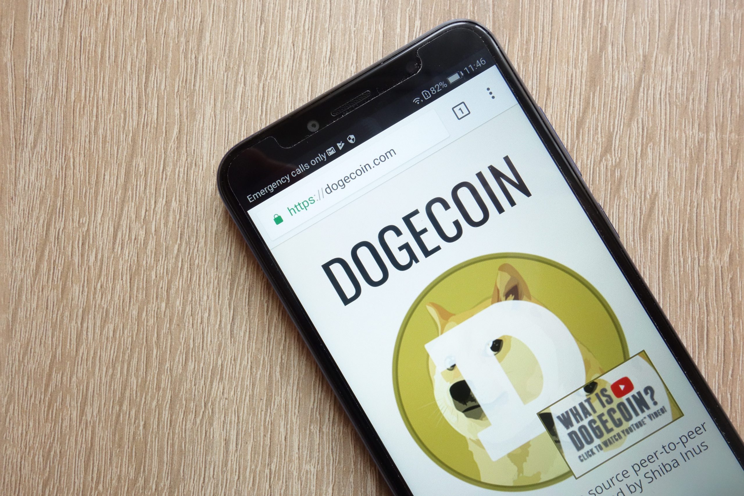 Dogecoin icon on the phone