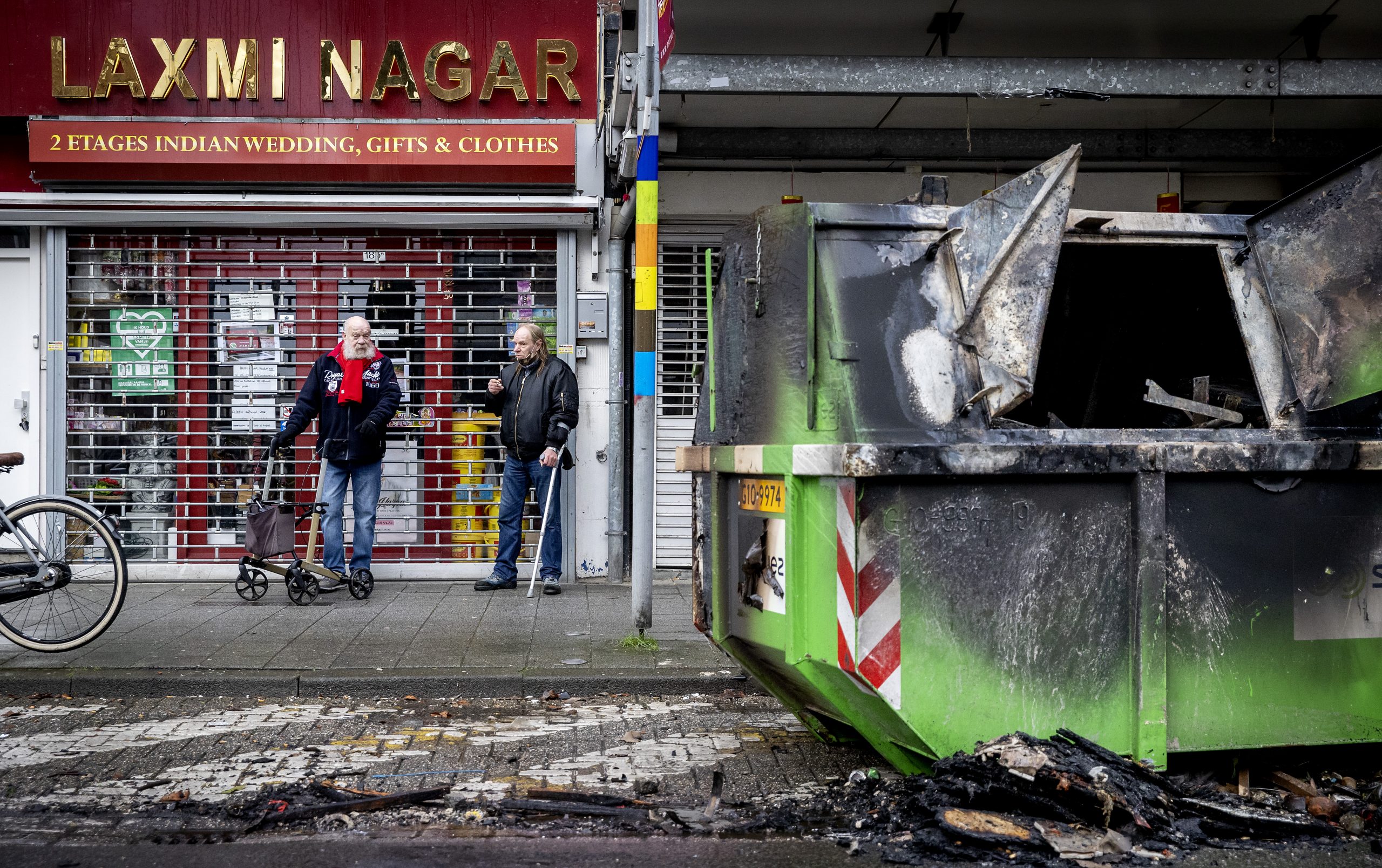 Brandschade aan een container op de Beijerlandselaan in Rotterdam. Foto: ANP/Koen van Weel