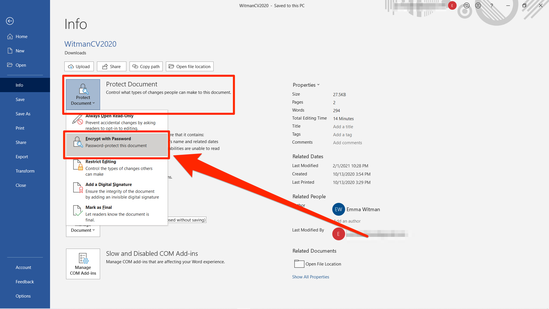 2  How to encrypt a Word document