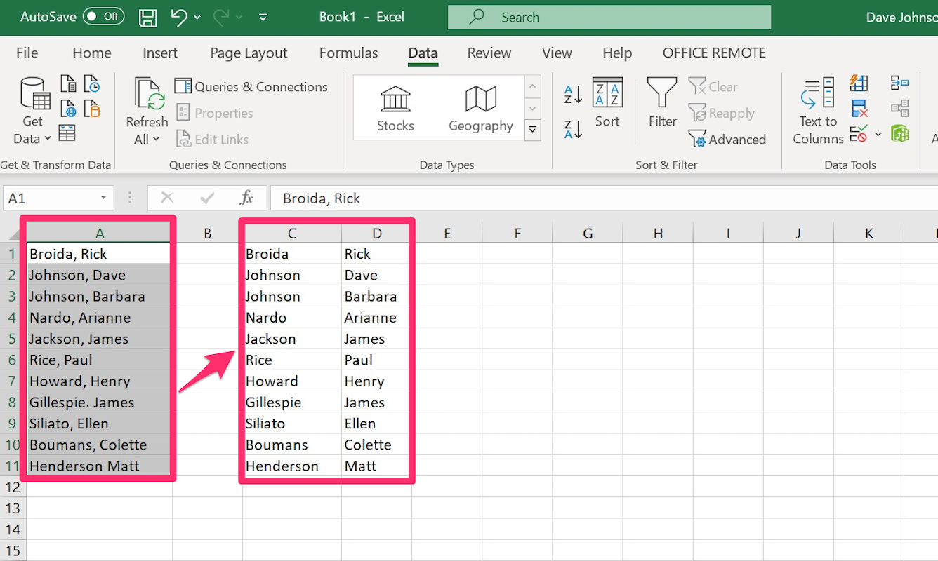 turn row into column in excel