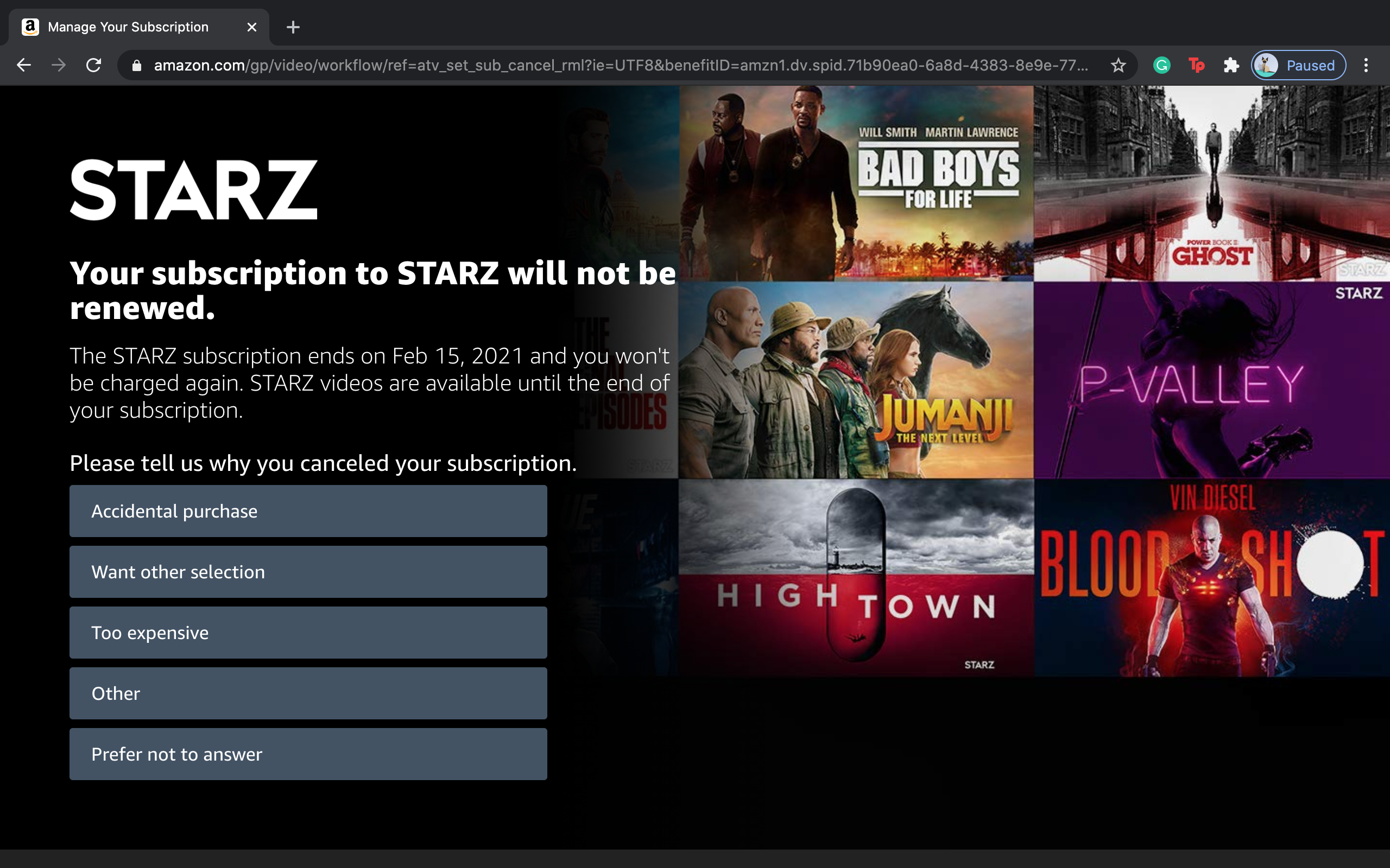 Unsubscribe from starz online amazon prime