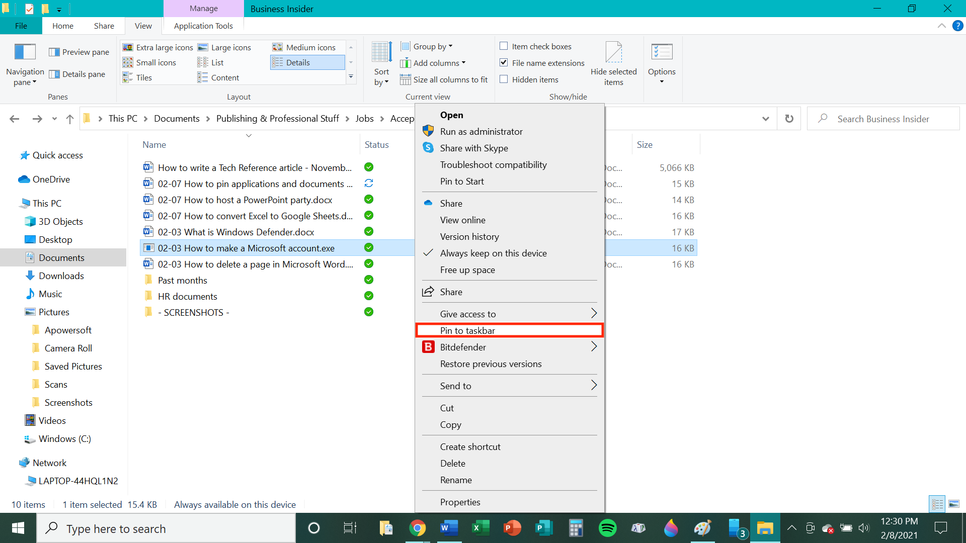 How to pin applications and documents on the Windows taskbar   7