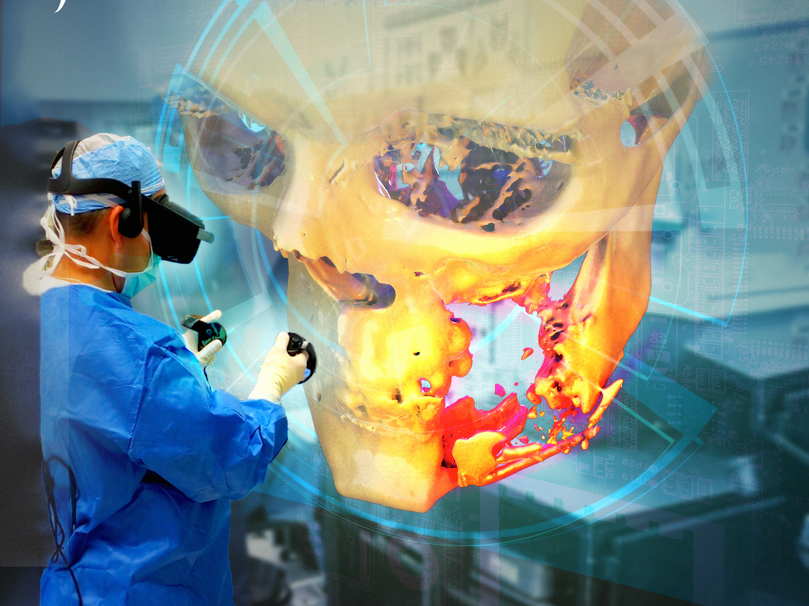 A surgeon navigates a ballistic fracture