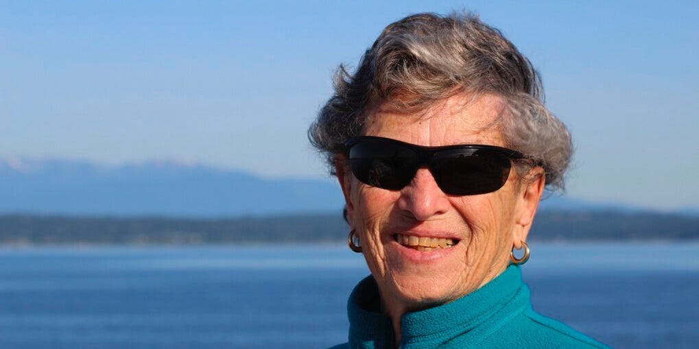 This undated photo provided by Ruth Goldman shows Fran Goldman. A rare winter storm that dumped a foot of snow on Seattle couldn't keep Fran Goldman from her first appointment for the coronavirus vaccine on Sunday, Feb. 14, 2021. The 90-year old walked six miles round trip to get her shot.
