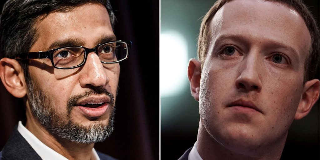 Sundar Pichai van Google en Mark Zuckerberg van Facebook.