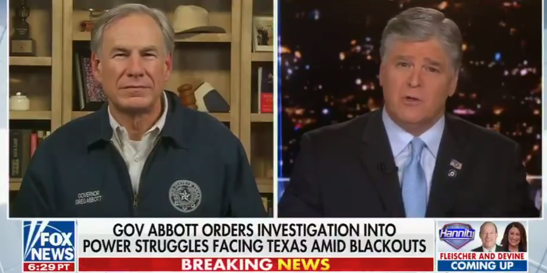 Texas Gov. Greg Abbott on Sean Hannity's Fox News program.