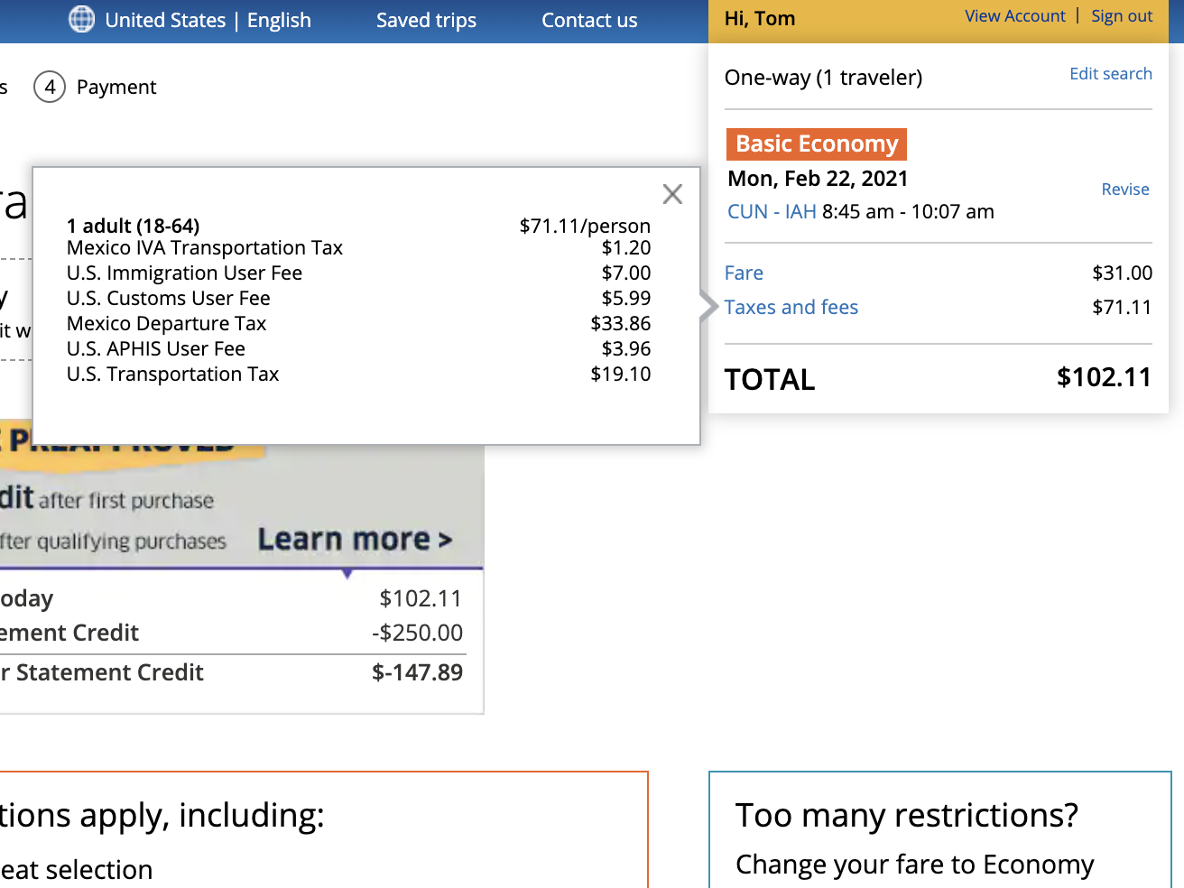 A United Airlines flight to Cancun, Mexico