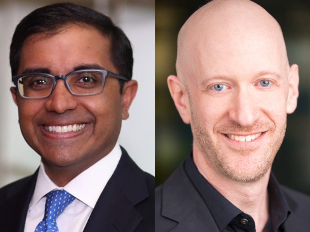 Sudhir Nair, global head of BlackRock's Aladdin business (left) and Matt Glickman, Snowflake's vice president of product for financial services.