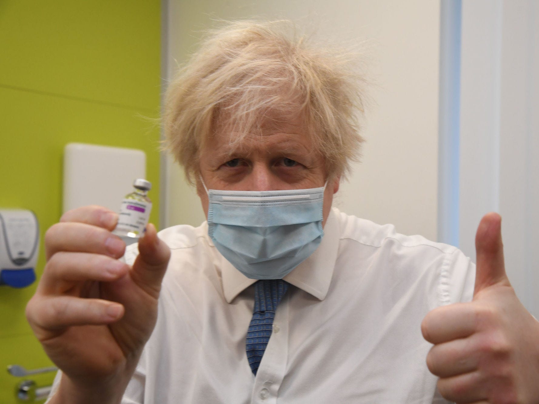 Johnson thumbs up vaccine astraZeneca UK