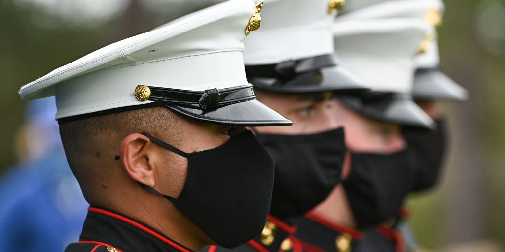 Four unidentified US Marines in Orlando, Florida on December 20, 2020.
