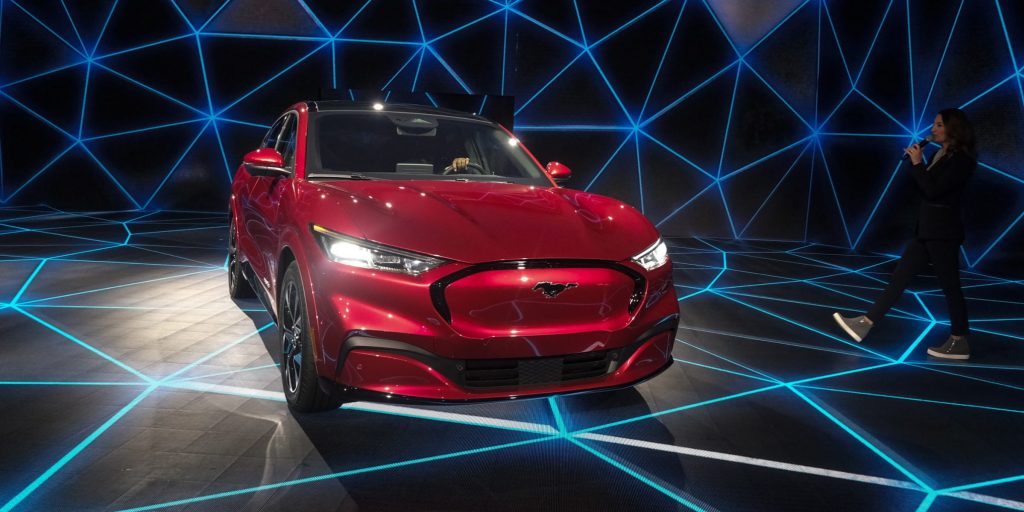De onthulling van de Ford Mustang Mach-E op de Autoshow van Los Angeles in 2019.