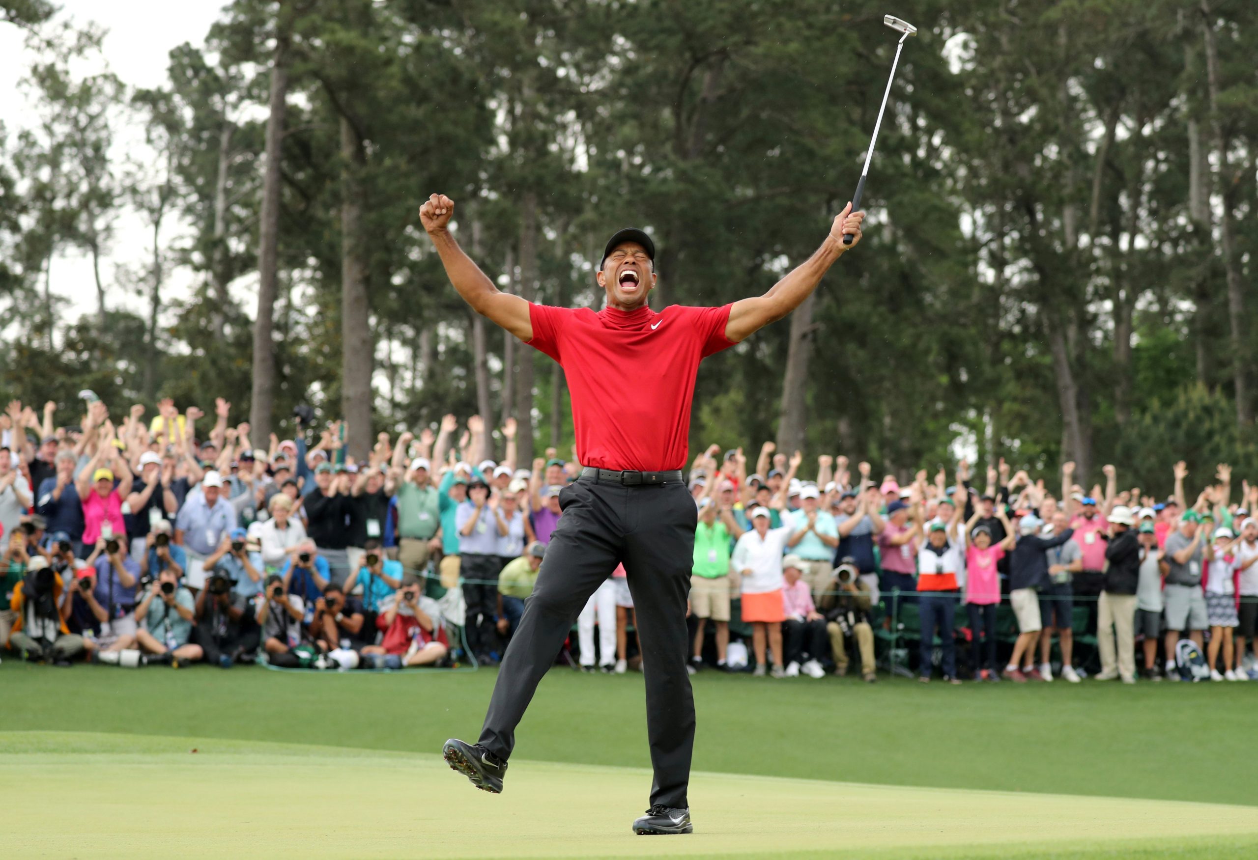 Tiger Woods na zijn winst op de Masters in 2019. Foto: REUTERS/Lucy Nicholson