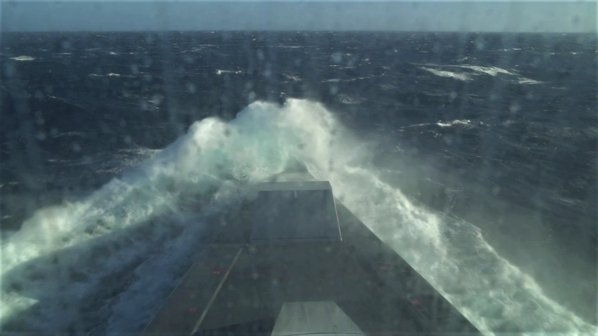 A view of the bow on USS Zumwalt (DDG 1000) during testing in Sea State 6 conditions on Oct. 25, 2020.