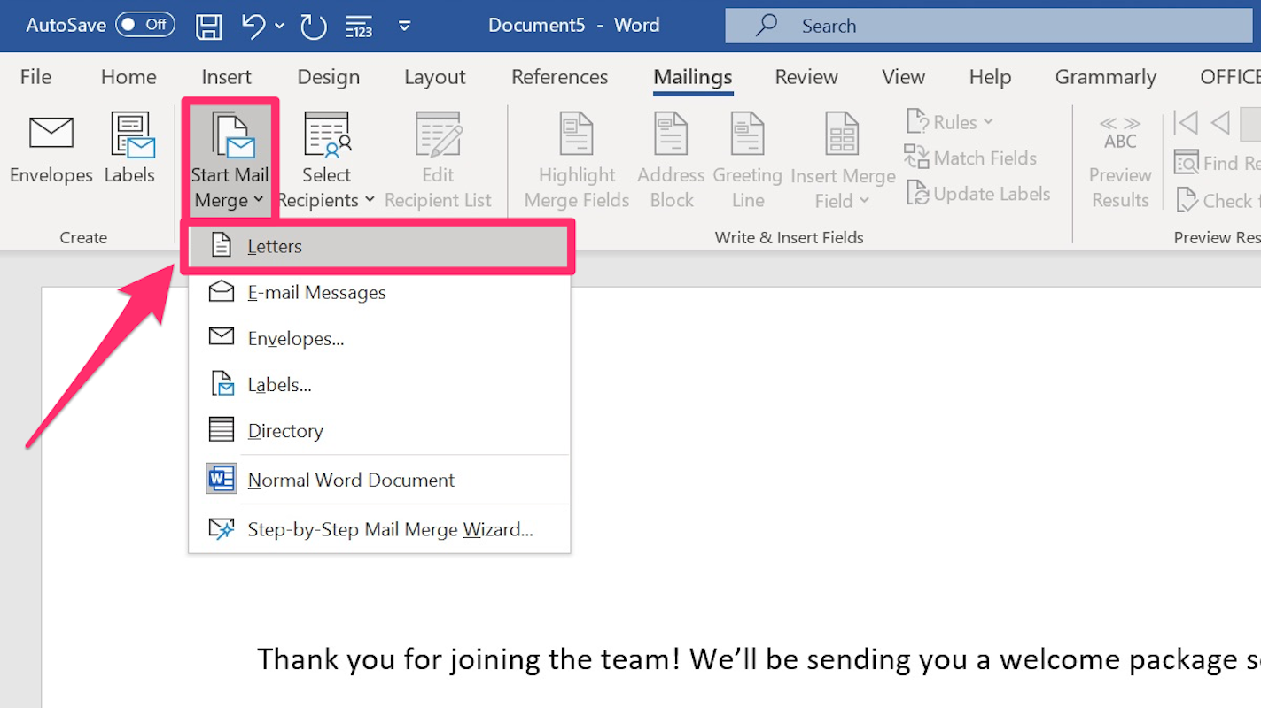 step by step mail merge from excel to word